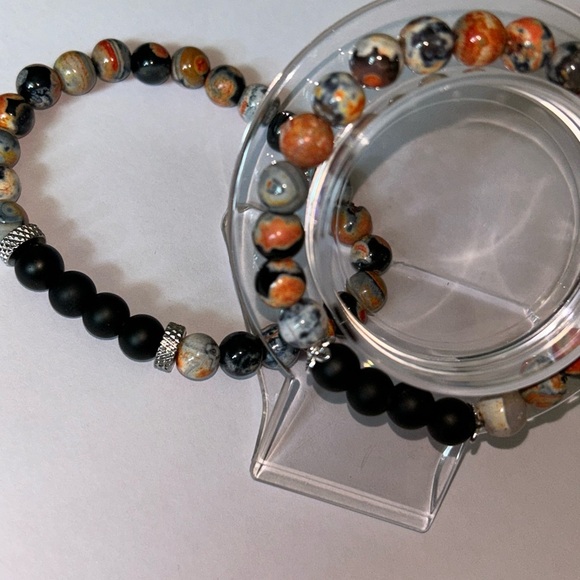 His and hers Black and Multicolor Beaded Bracelets - Picture 2 of 4